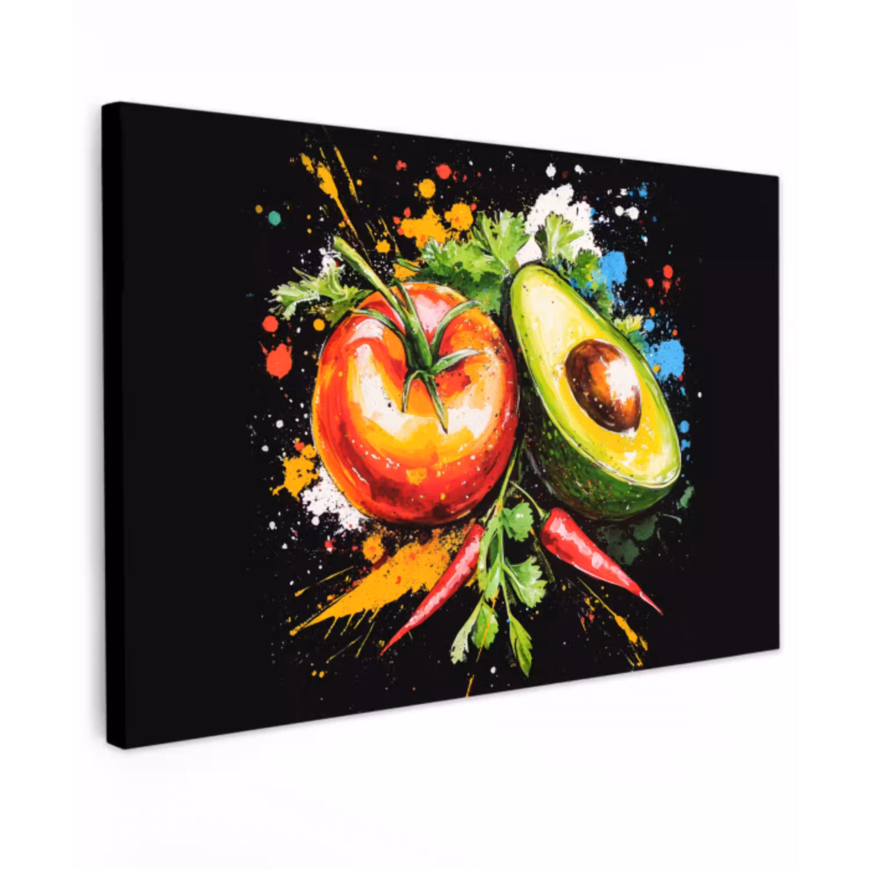 Tomaat - Avocado - Peper - Graffiti - Verf - Modern canvas 2cm klein -z3d