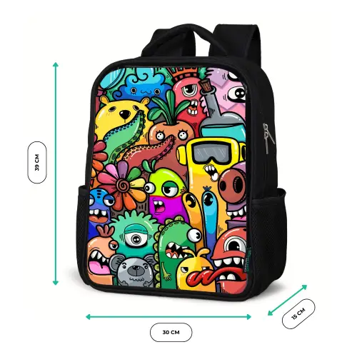 Kleurrijke Monsterparade Rugzak - Zwart middel -productfoto_formaten