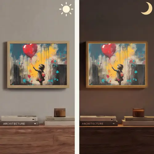 Meisje - Ballon - Hart - Graffiti Light Box met batterij (Wandlamp) middel -sfeer3