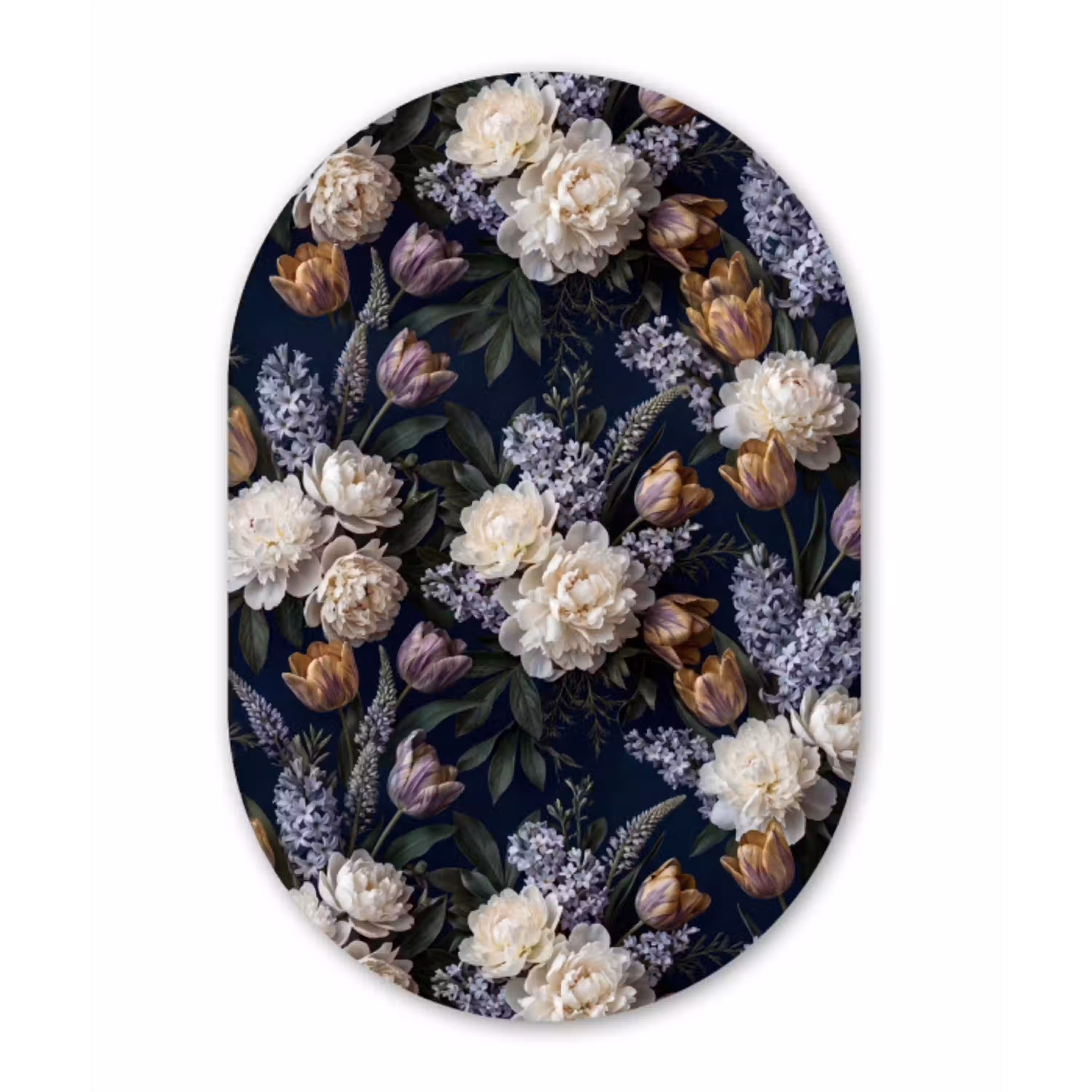 Bloemen - Donker - Elegant - Natuur - Wit Wandcirkel Ovaal Aluminium middel -3d
