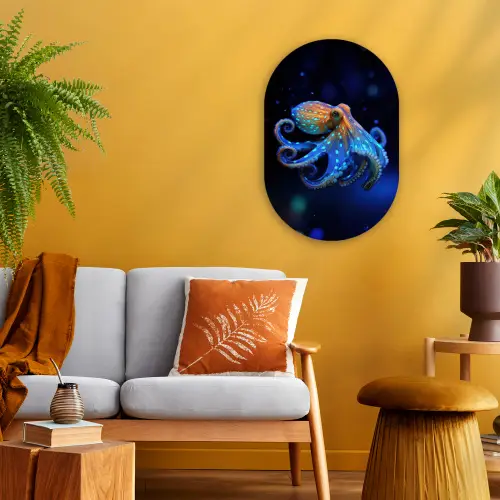 Octopus - Stippen - Blauw - Zee Wandcirkel Ovaal Forex klein -sfeer4