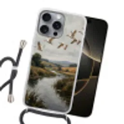 Eenden - Rivier - Landschap - Vlucht - Nostalgisch Hoesje iPhone 16 Pro Max met koord klein -sfeer1