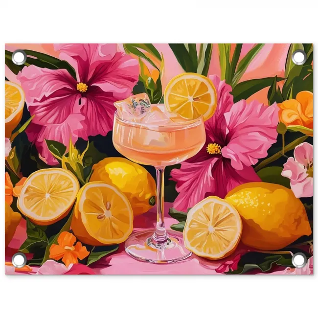 Drink - Bloemen - Yellow tuinposter los doek klein -3d
