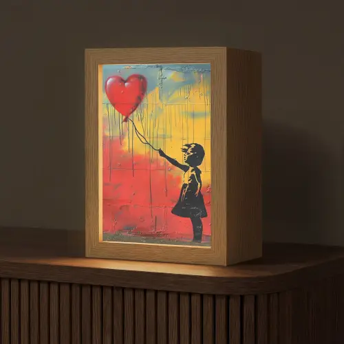 Banksy Style - Kleurrijk - Graffiti - Meisje - Street art Light Box met kabel (Tafellamp) klein -z3d_website