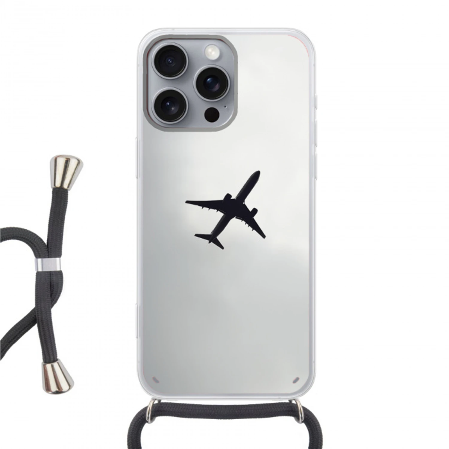 Minimalistisch - Silhouet - Zwart - Vliegtuig Hoesje iPhone 16 Pro Max met koord klein -3d