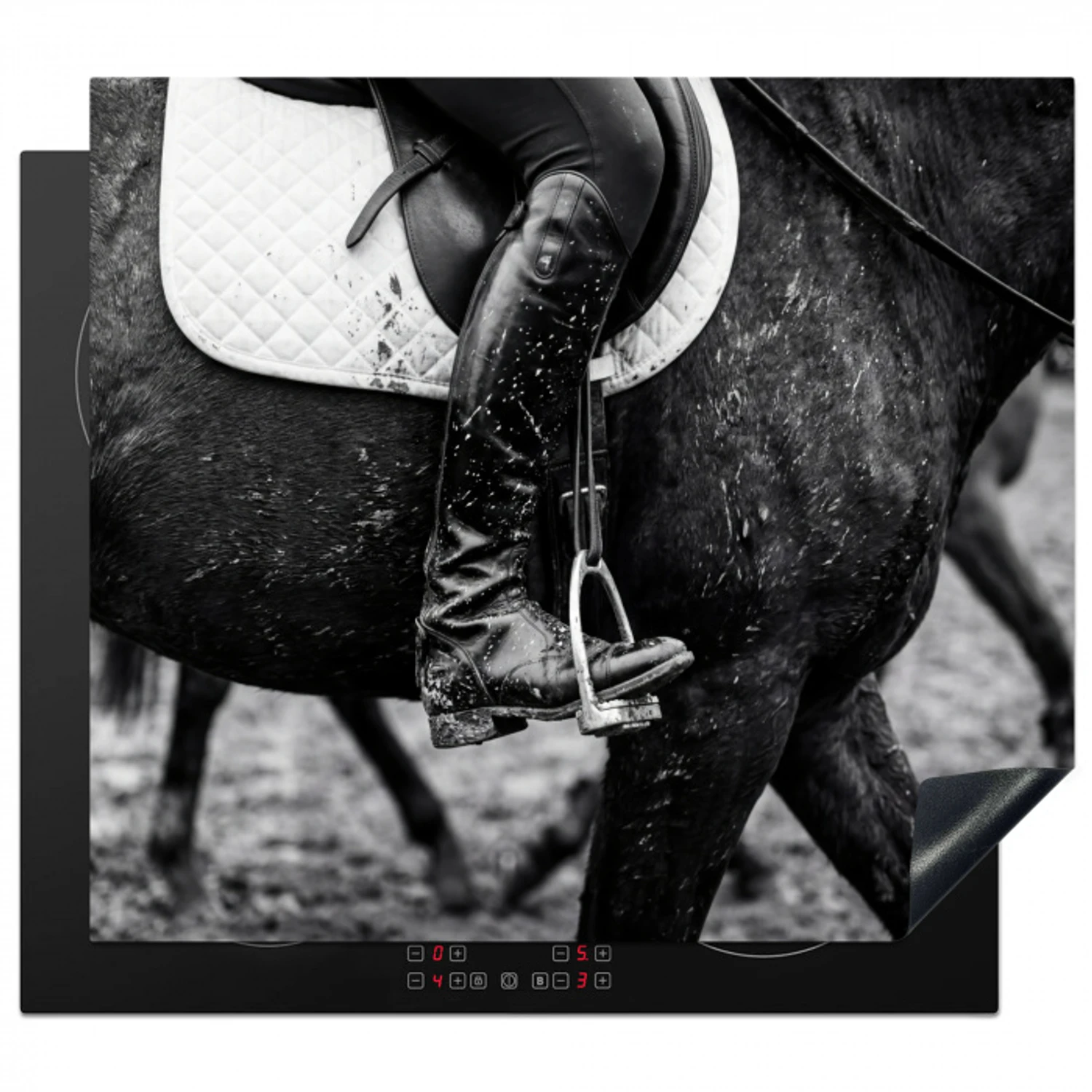 Paard - Sport - Zwart - Wit Inductie beschermer vinyl 3mm middel -3d
