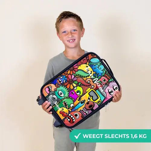 Expressief en druk patroon met monsters Kinderkoffer - Zwart klein -sfeer4_NL