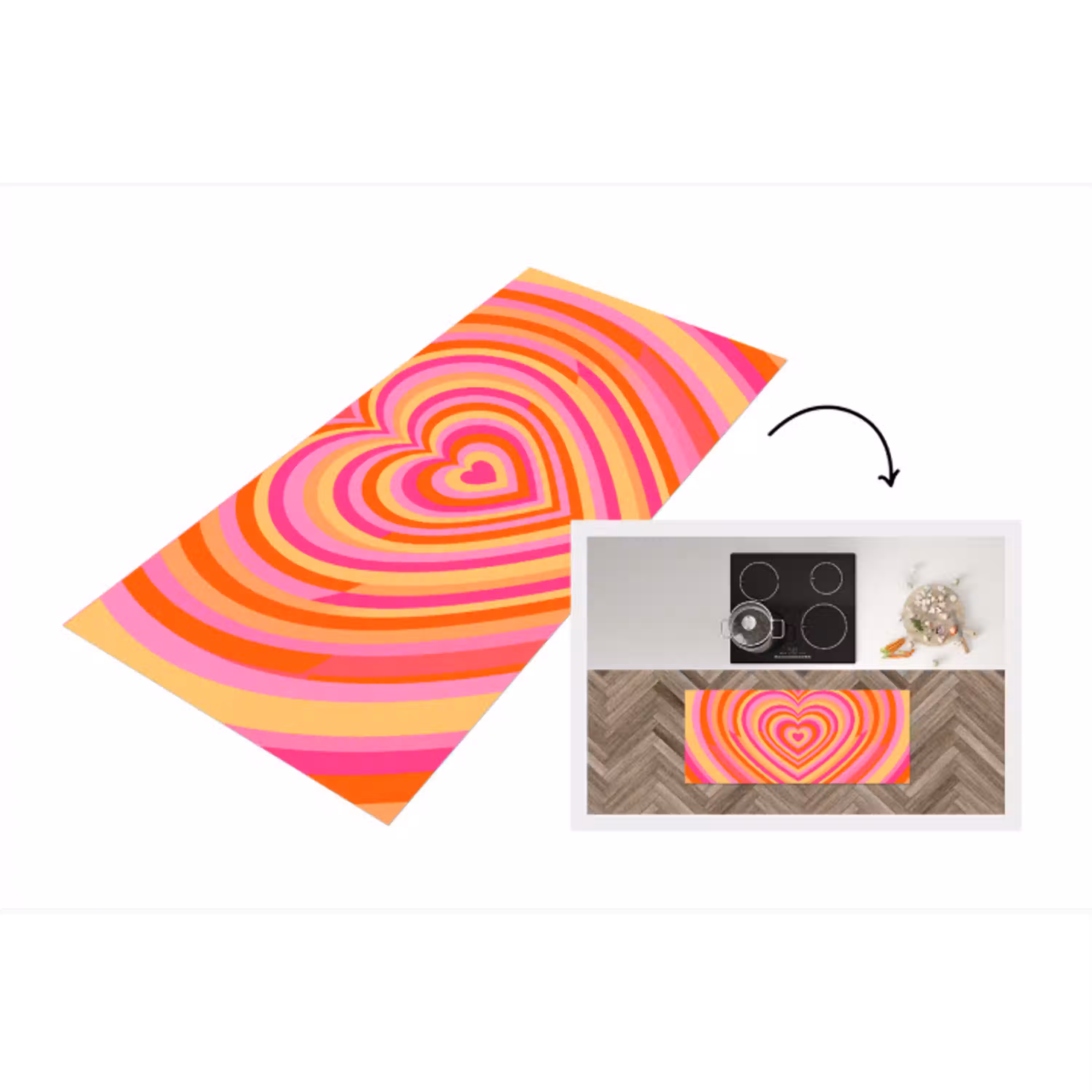Hart - Concentrisch - Abstract - Liefde - Kleurrijk Keukenloper - keukenmat middel -3d