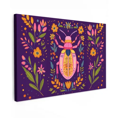 Kever - Felgekleurd - Bloemen - Bladeren canvas 2cm klein -z3d