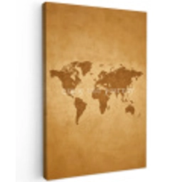 Beige - Papierstructuur - Wereldkaart Tuinposter op houten frame 2 cm dik middel -3d