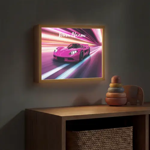 Raceauto - Roze - Neon Light Box met batterij (Wandlamp kind) middel -sfeer5_kind