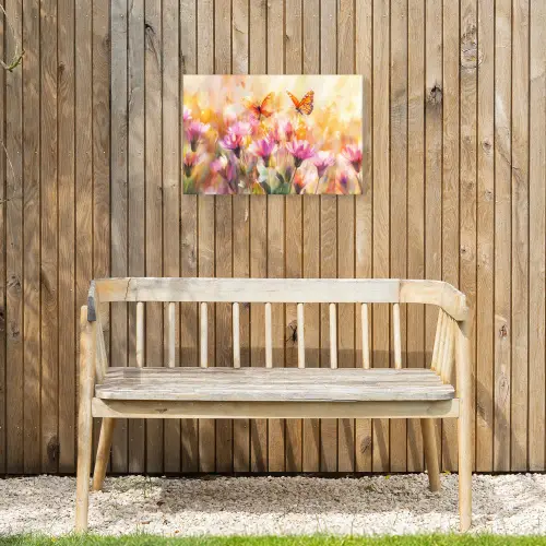 Vlinders - Oranje - Bloemen Tuinposter op houten frame 2 cm dik klein -sfeer4