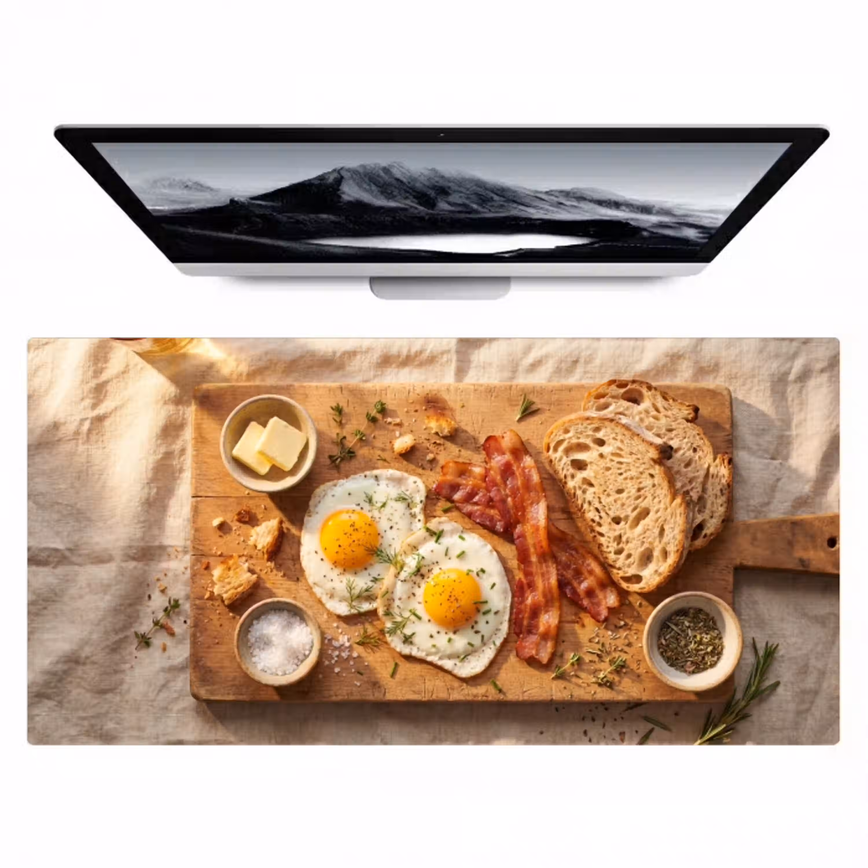 Eten - Ontbijt - Hout - Rustiek - Geel Muismat XXL klein -zzz3d