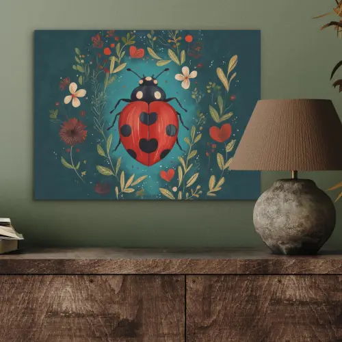 Bloemen - Lieveheersbeestje - Hartje - Rood PET vilt klein -sfeer2