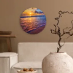 Zee - Strand - Zonsondergang - Wolken - Horizon Wandcirkel kunststof plaat 5mm dik klein -sfeer1