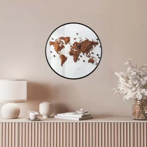 Wereldkaart - Koffie - Marmer Fotolijst rond zonder passe partout klein -sfeer3
