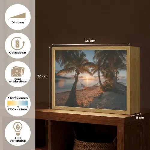 Palmbomen - Hangmat - Strand - Zonsondergang Light Box met batterij (Wandlamp) middel -USP_websiteoverzichtNL