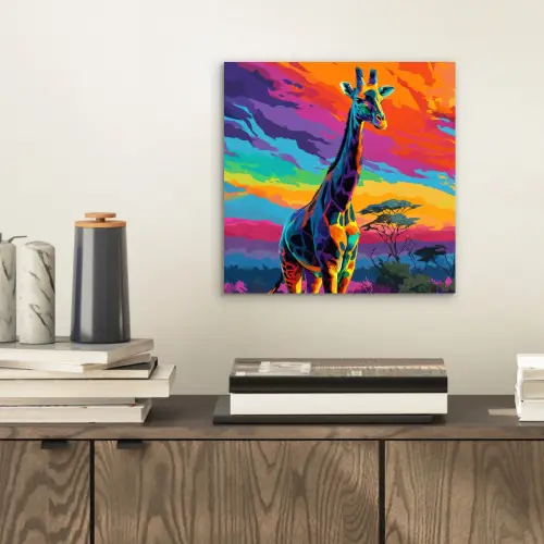 Giraffe - Savanna - Lucht - Gekleurd aluminium wit klein -sfeer1