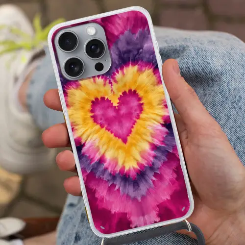 Tie dye - Hartvorm - Vlammen - Oranje Hoesje iPhone 16 Pro Max met koord klein -sfeer3