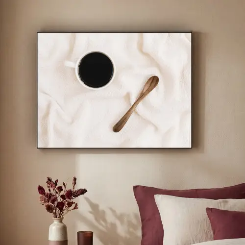 Koffie - Lepel - Mok Textielframe zwart klein -sfeer1