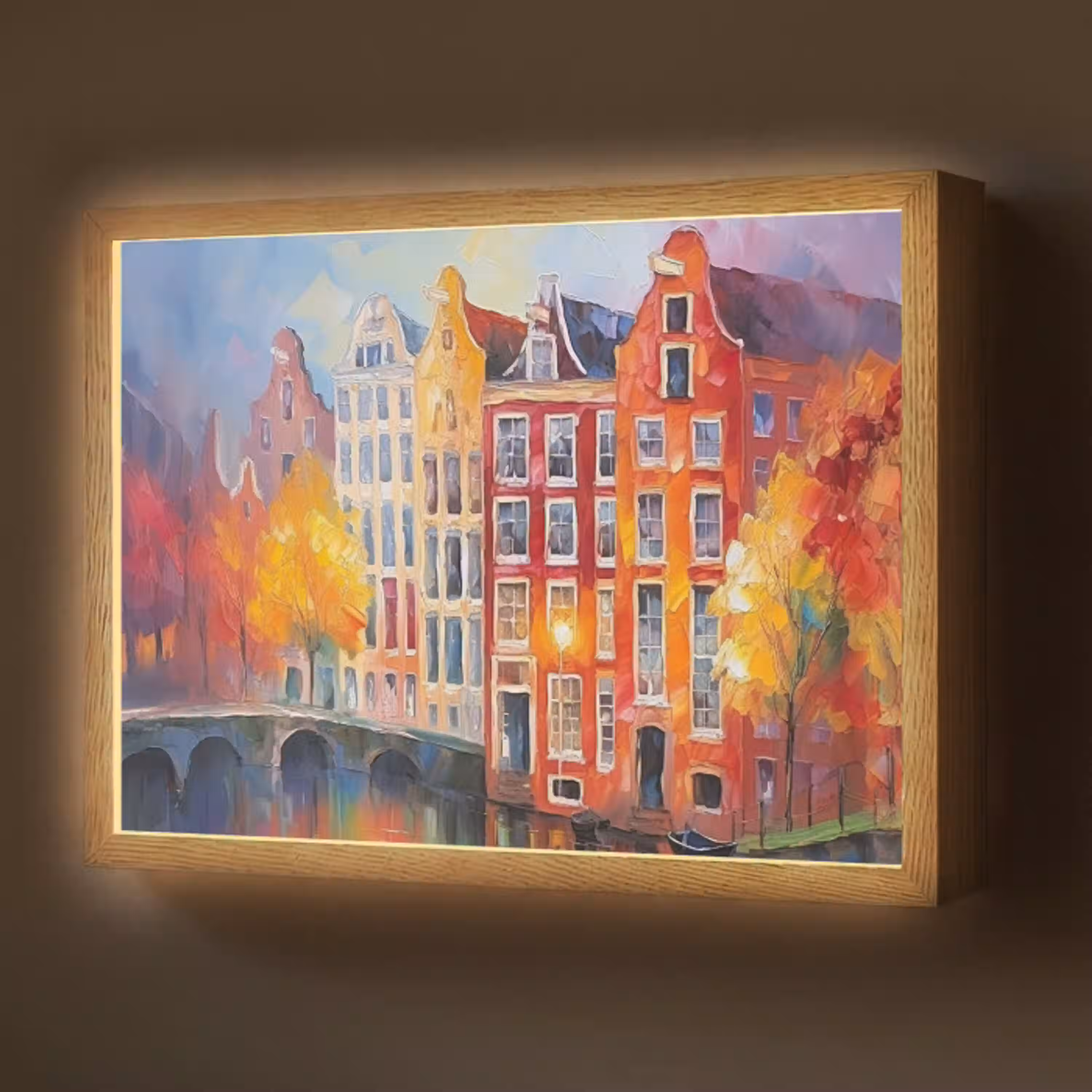 Grachtenpanden - Kunst - Schilderij - Amsterdam Light Box met batterij (Wandlamp) middel -z3d_website