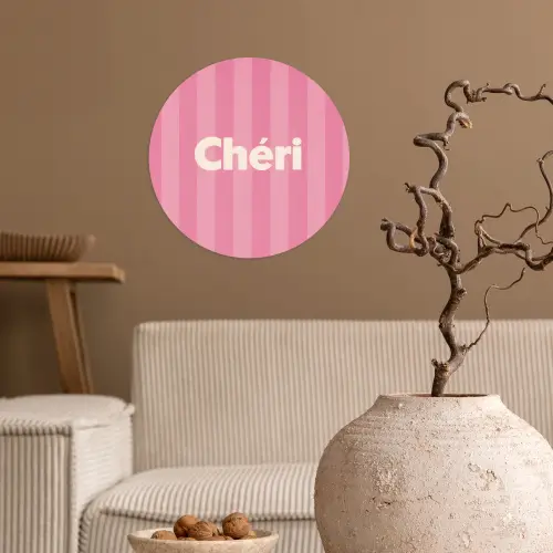 Gestreept - Roze - Chéri Wandcirkel behangsticker klein -sfeer1