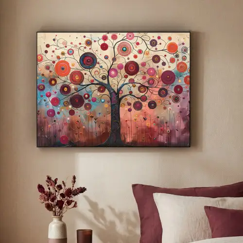 Boom - Paars - Abstract - Kunst Textielframe zwart klein -sfeer1