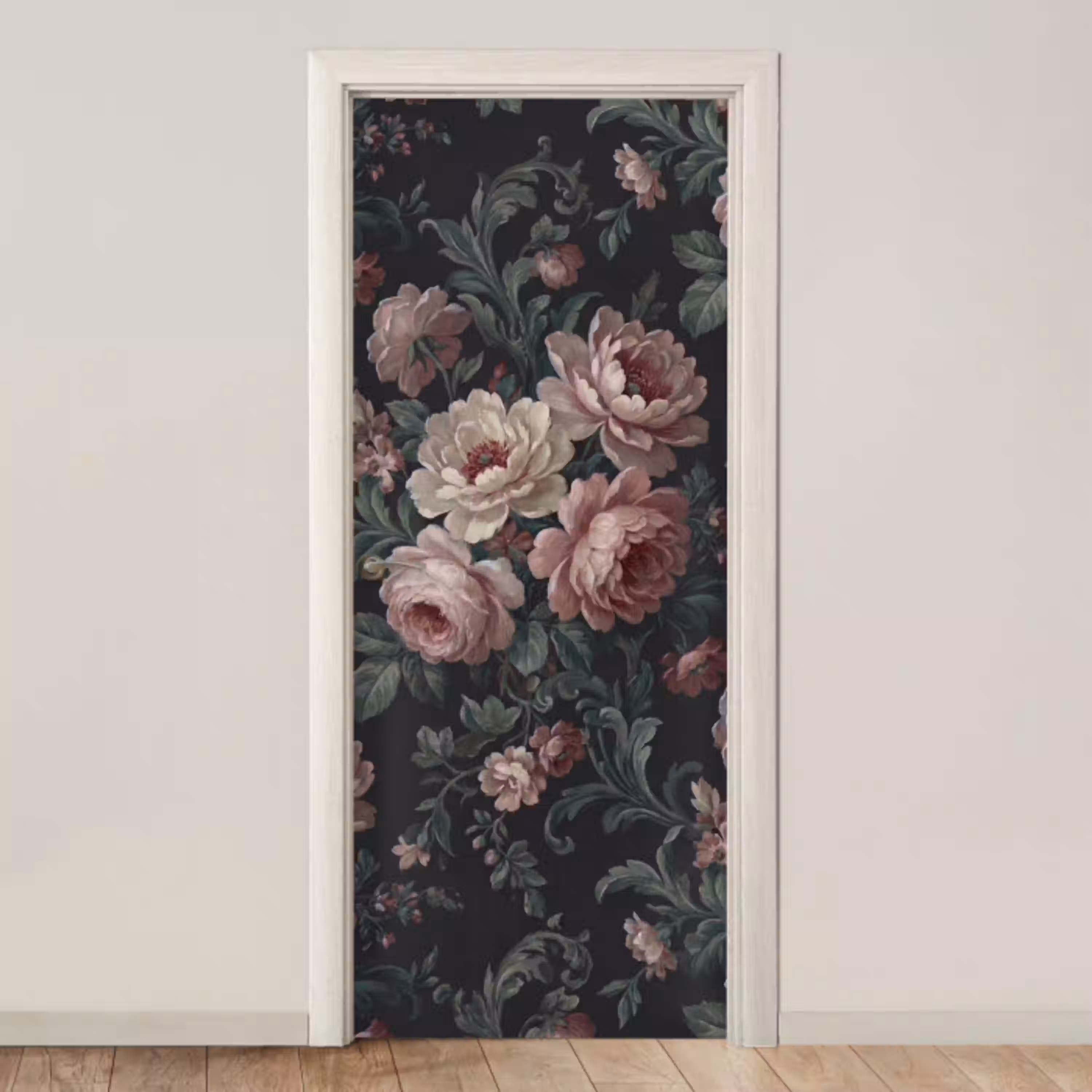 Bloemen - Patroon - Sierlijk - Roze - Donker deurposter klein -3d_beige