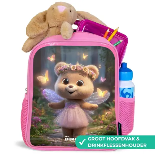 Beer - Vlinders - Bos - Fairy Kinderrugzak - Roze middel -inhoud_NL
