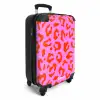 Panterprint in rood op roze achtergrond NBS - Handbagage koffer - Kinderen Unisex middel -productfoto_3d