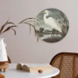 Reiger - Planten - Wolken - Wit Akoestische PET Vilt - Rond klein -sfeer3