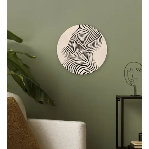 Lijnen - Abstract - Golvend - Zwart Wandcirkel kunststof plaat 5mm dik klein -sfeer3