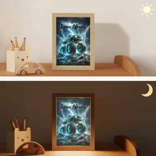 Monstertruck - Bliksem - Blauw - Jongens - Auto Light Box met kabel (Kinderlampje) klein -sfeer3_kind