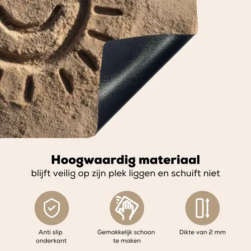 Gezichtje - Zon - Zand - Getekend Inductie beschemer met haakjes middel -ky-onderkant-nl