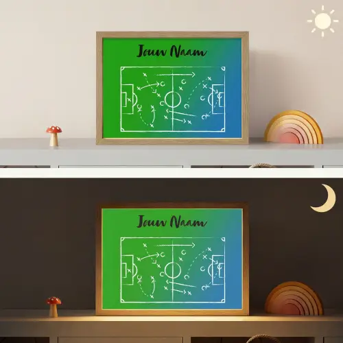 Voetbal - Tactiek - Spel - Groen - Blauw Light Box met batterij (Wandlamp kind) middel -sfeer3_kind