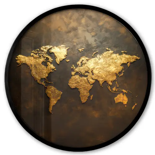 Wereldkaart - Goud - Roest Fotolijst rond zonder passe partout klein -3d