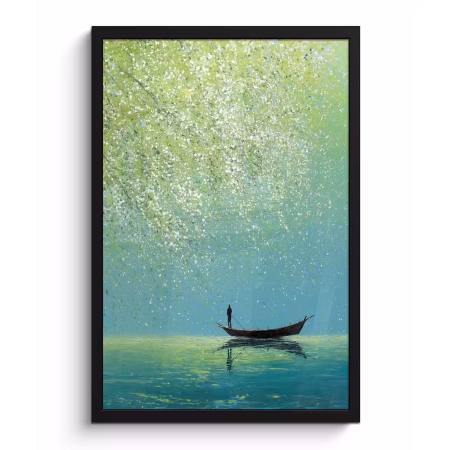 Poster met lijst - Bootje - Water - Bladeren - Bloesems