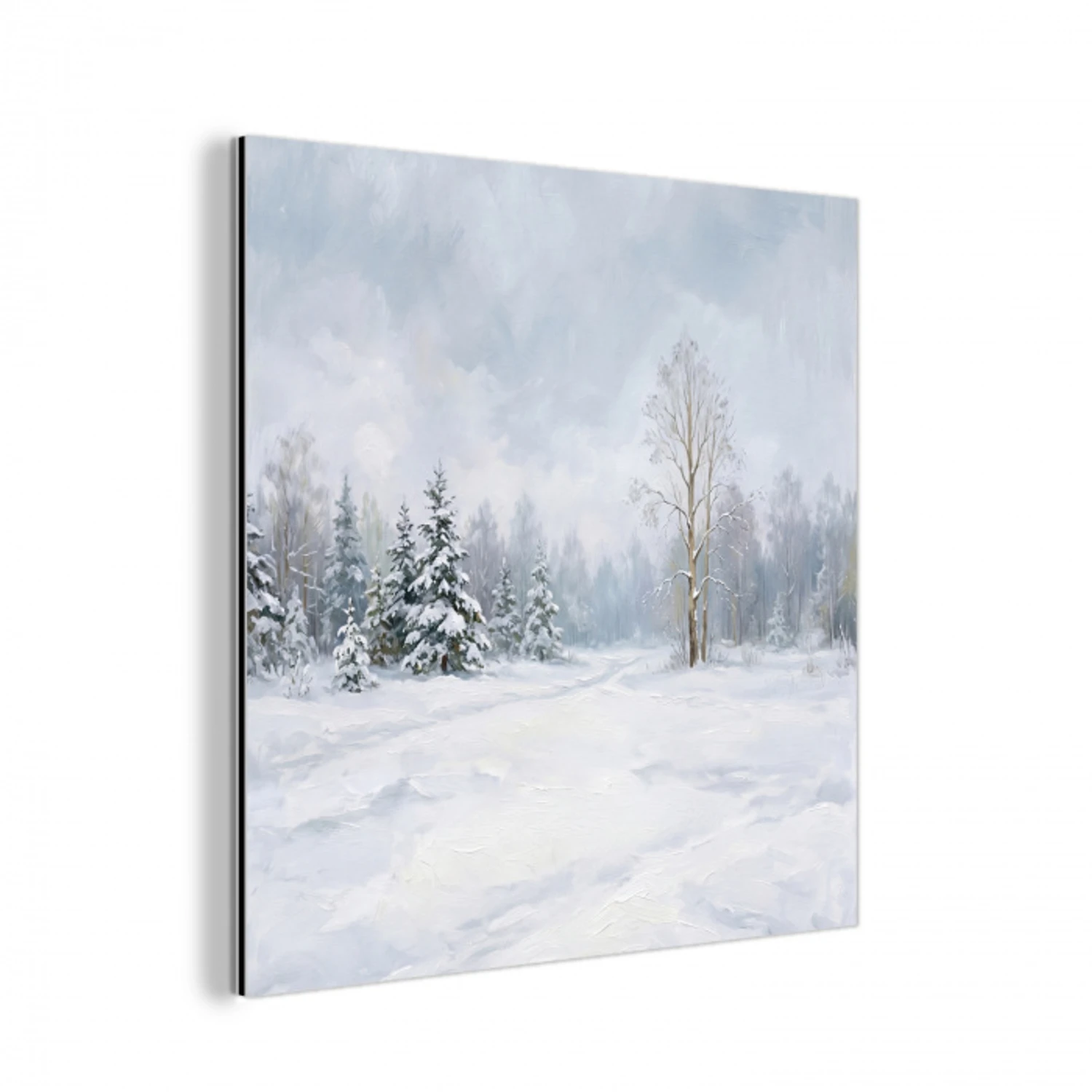 Bospad - Dennen - Sneeuw - Winter - Rustgevend aluminium wit klein -3d
