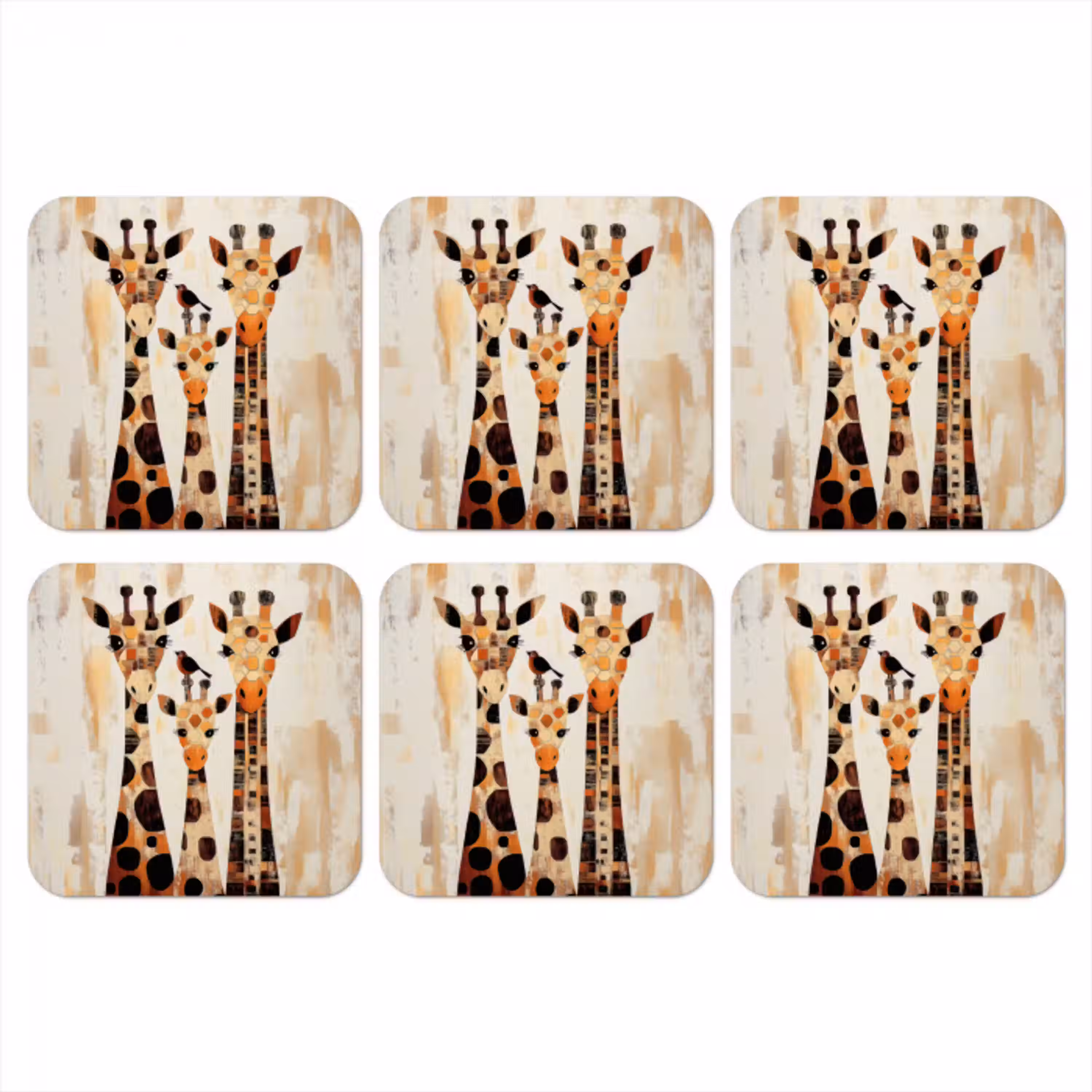 Giraffen - Cartoon - Crème onderzetter kurk middel -3d