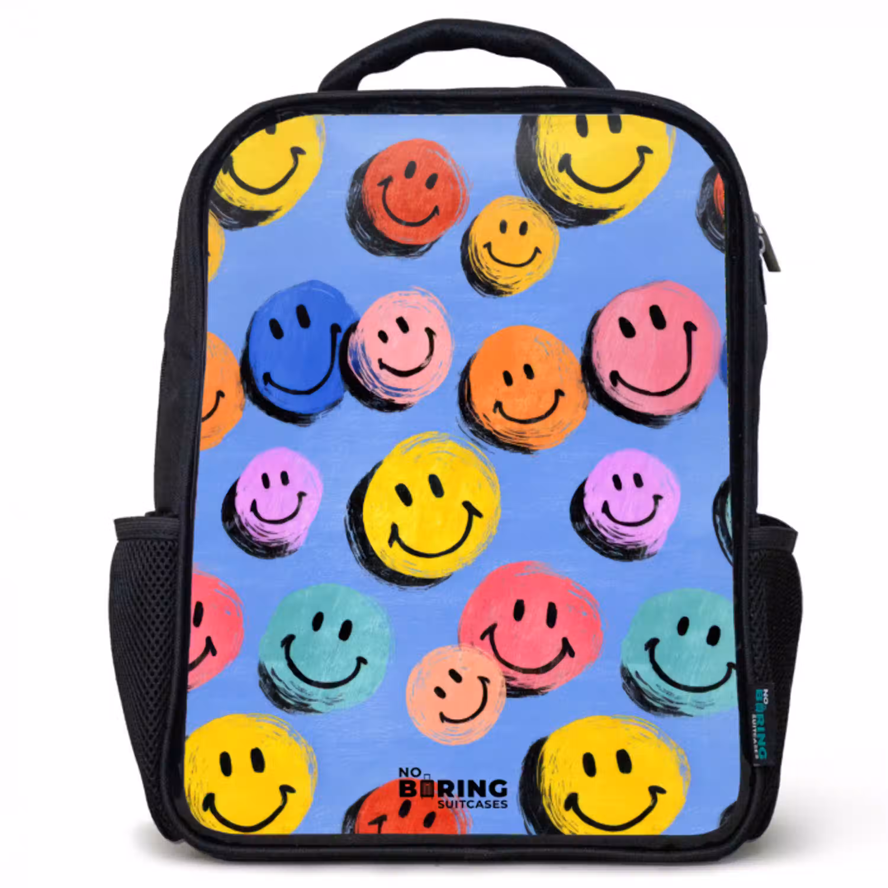 Een speels en kunstzinnig patroon van kleurrijke smileys Rugzak - Zwart middel -3d
