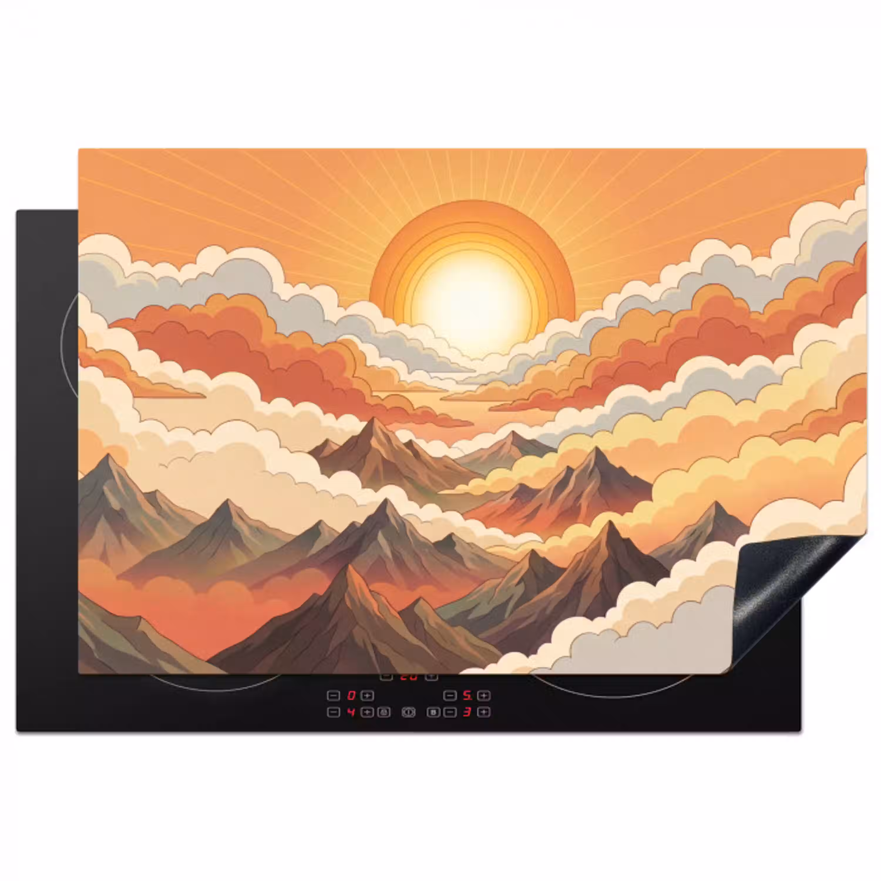 Bergen - Wolken - Natuur - Zonsopgang - Oranje Inductie beschermer vinyl 3mm klein -3d