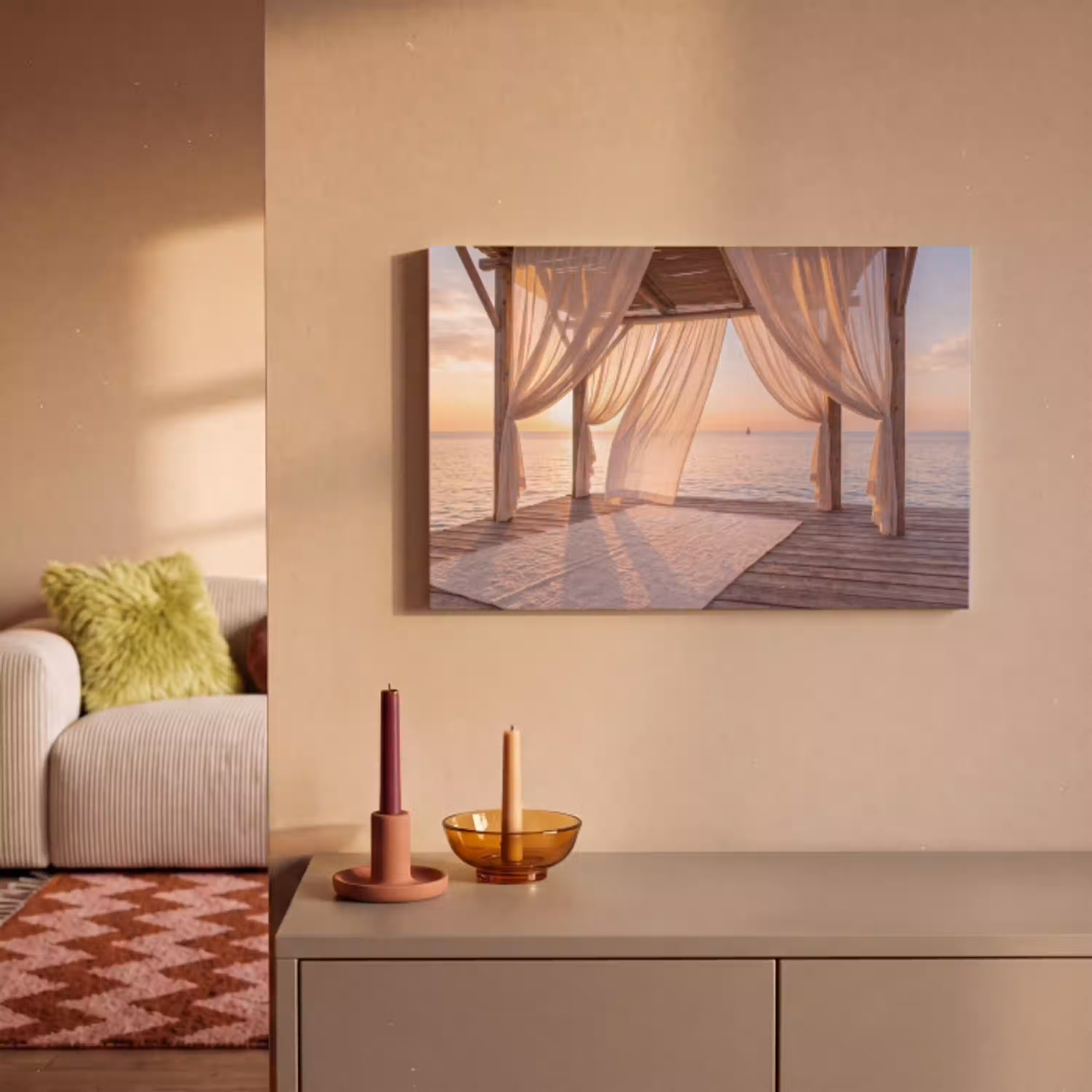Overkapping - Zee - Zonsondergang - Vakantie - Rust canvas 2cm klein -sfeer1