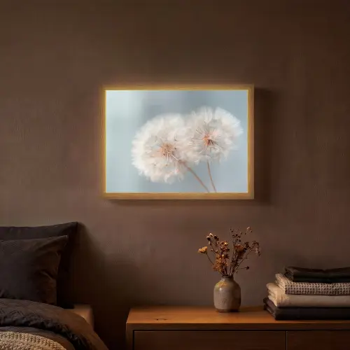 Paardenbloemen - Pluisjes - Wit Light Box met batterij (Wandlamp) middel -sfeer4