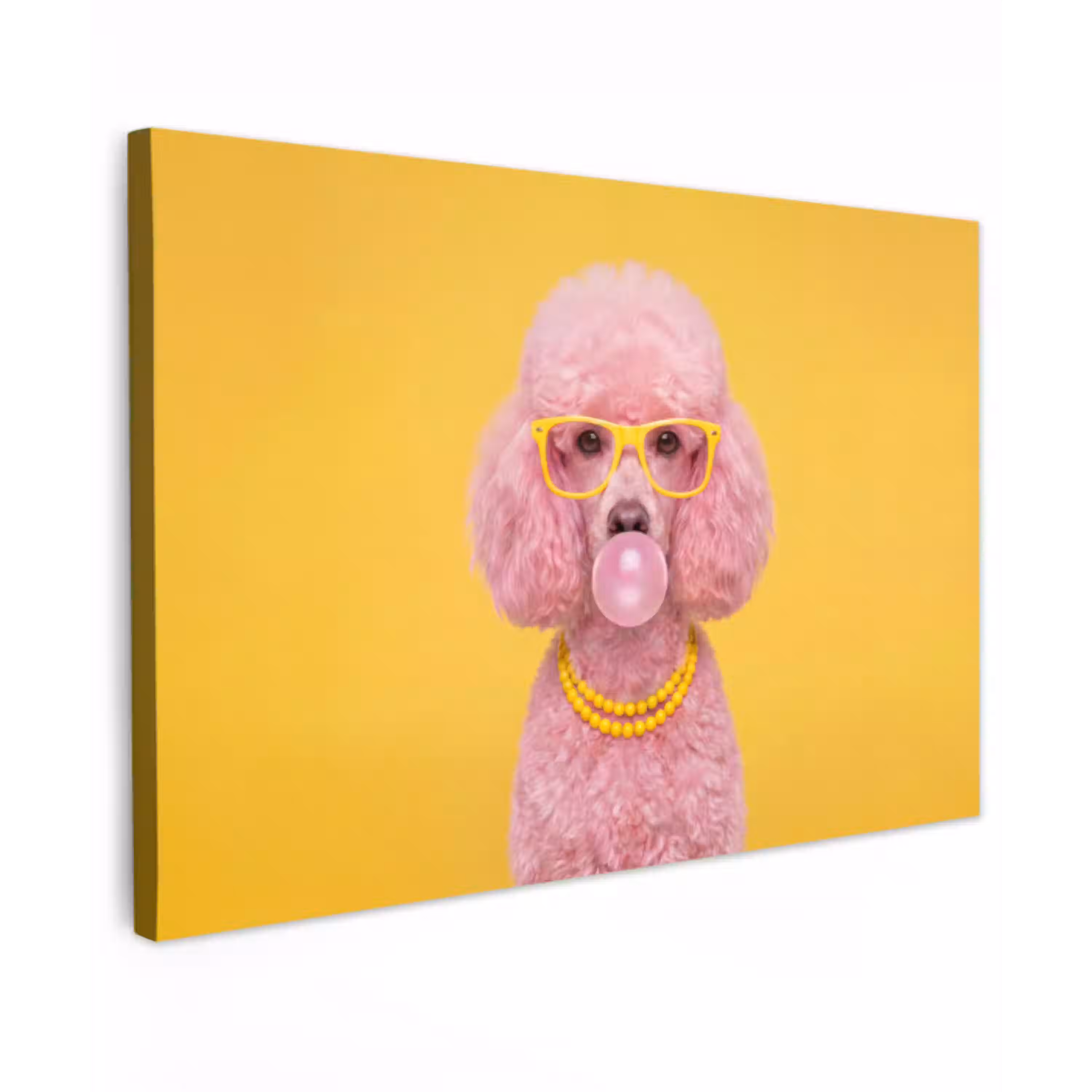 Hond - Kauwgum - Dieren - Modern - Roze Tuinposter op houten frame 2 cm dik klein -3d