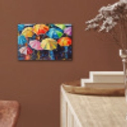Paraplu's - Schilderij - Kunst - Regenboog aluminium wit klein -sfeer4