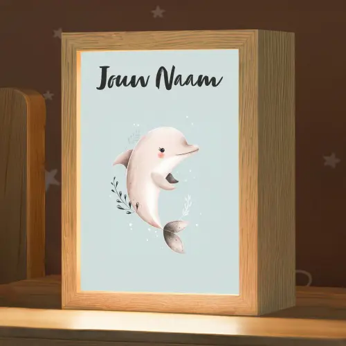 Dolfijn - Zeewier - Grijs Light Box met kabel (Kinderlampje) klein -zzz_3d_website