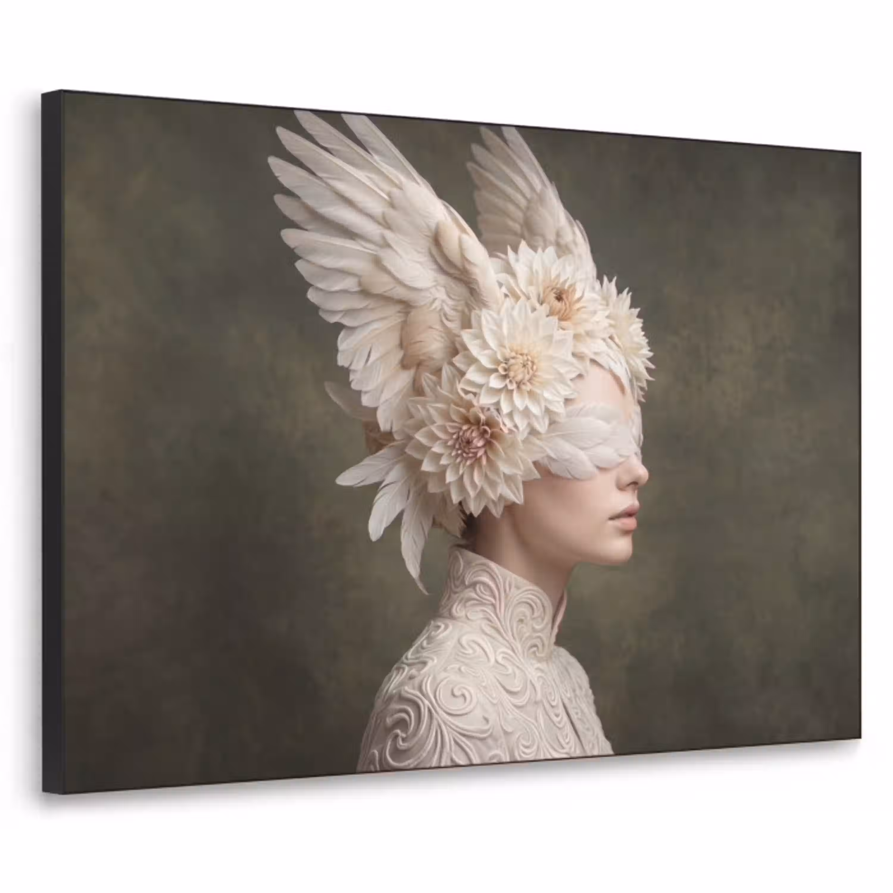 Vleugels - Vrouw - Wit Textielframe zwart klein -3d