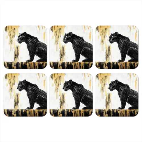Panter - Zwart - Abstract - Goud onderzetter kurk middel -3d