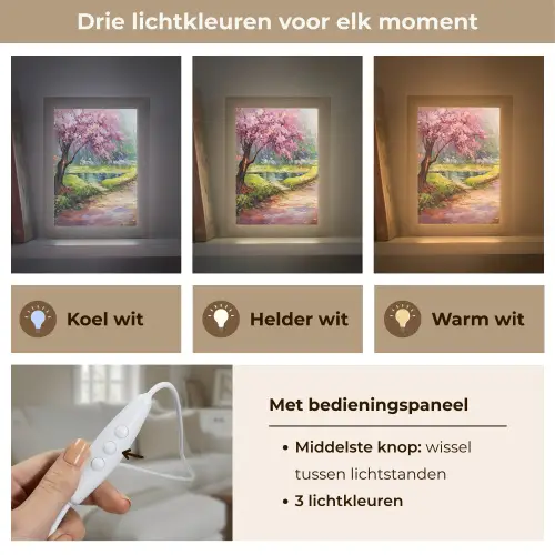 Watercolor - Natuur - Bomen - Kunst - Bloemen Light Box met kabel (Tafellamp) klein -USP_lichtkleurNL