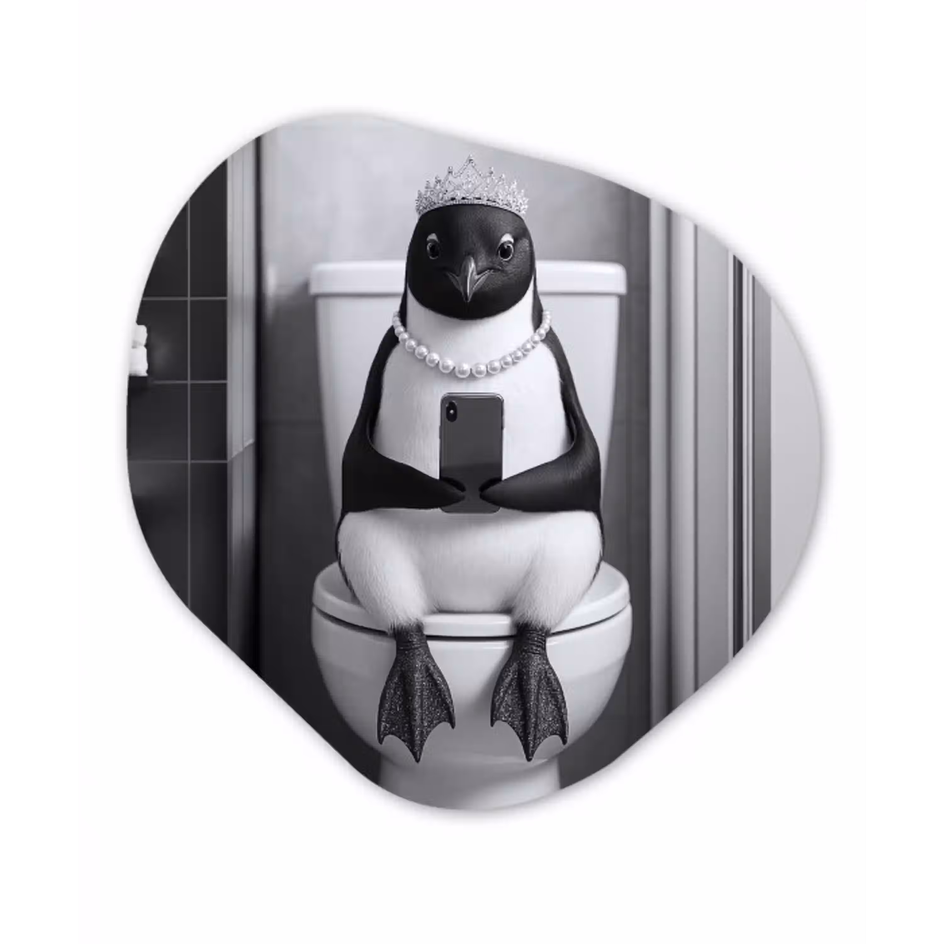 Pinguïn - Telefoon - Toilet - Zwart - Wit Wandcirkel Organisch Forex 3mm klein -3d